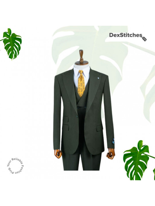 New Men's Layered Striped 3 Piece Suit | Green