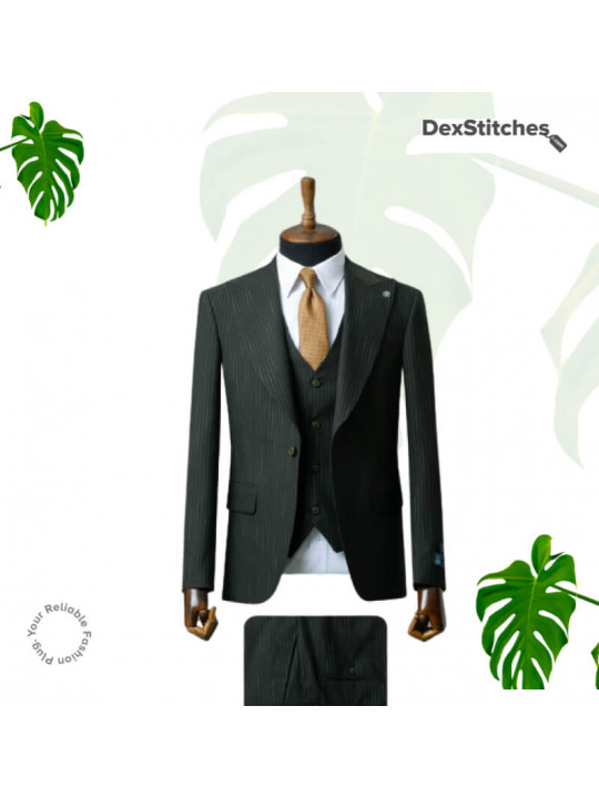New Men's Layered Pattern 3 Piece Suit | Black olive