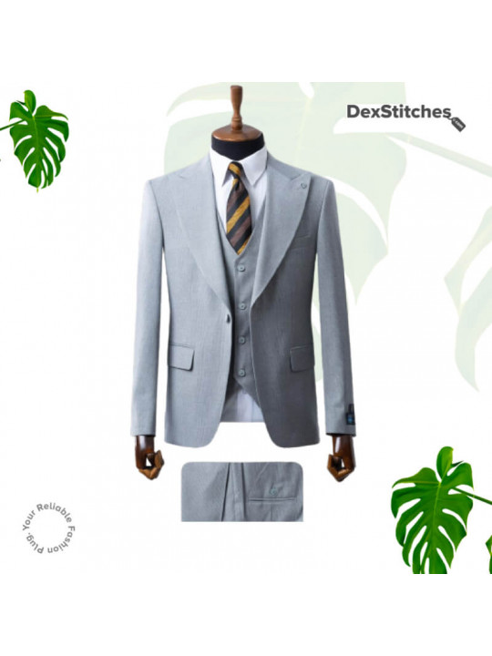 New Men's Layered Pattern 3 Piece Suit | Cadet gray