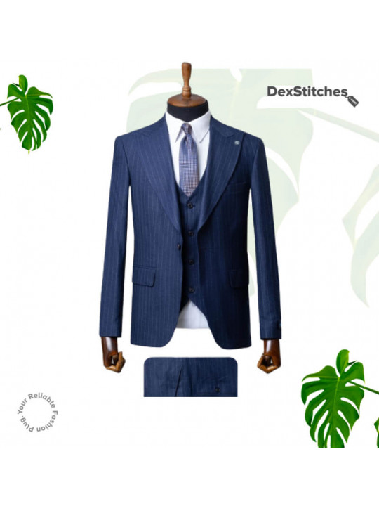 New Men's Layered Pattern 3 Piece Suit | Delft Blue