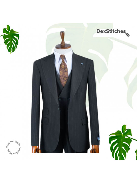 New Men's Layered Pattern 3 Piece Suit | Onyx