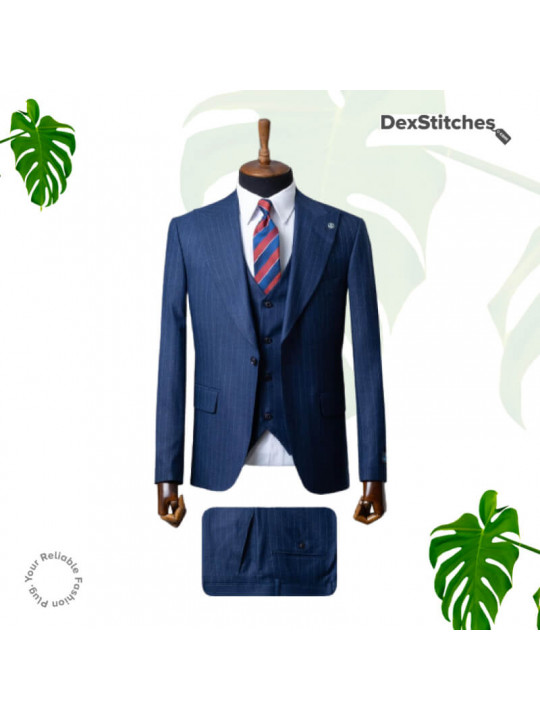 New Men's Layered Pattern 3 Piece Suit | Oxford Blue