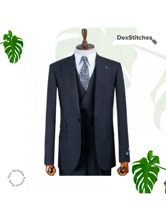 New Men's Layered Pattern 3 Piece Suit | Raisin black