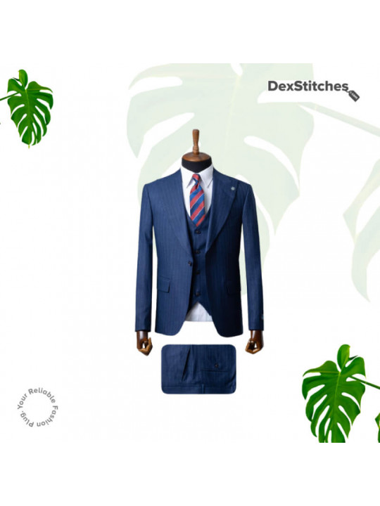 New Men's Layered Striped 3 Piece Suit | YInMn Blue