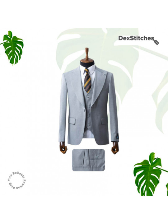 New Men's Layered Striped 3 Piece Suit | Light Grey