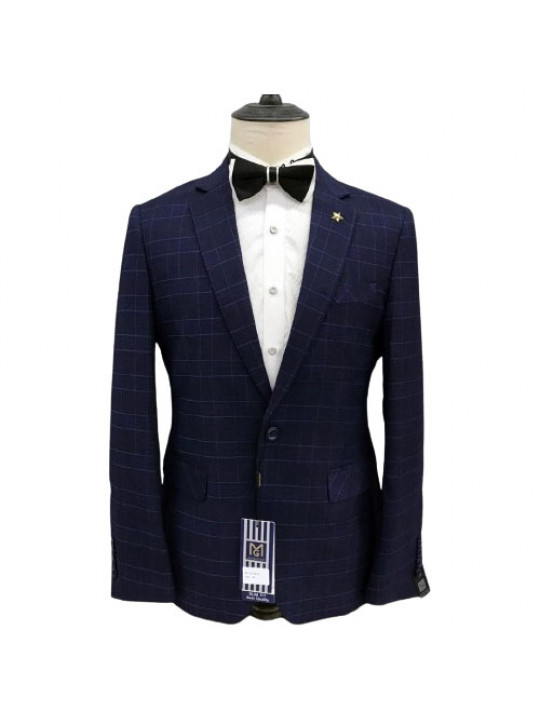 Maligan Checked Premium Blazer | Navy Blue
