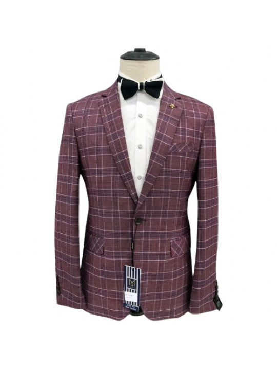 Maligan Checked Premium Blazer | Wine