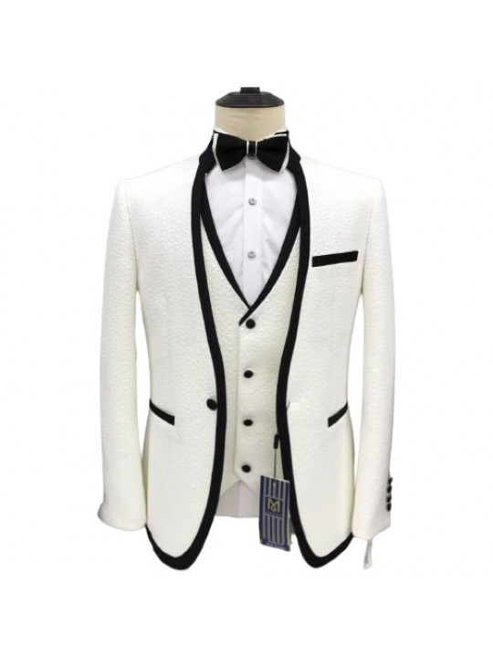 Maligan Three Piece Plain Premium Suit with Black | White
