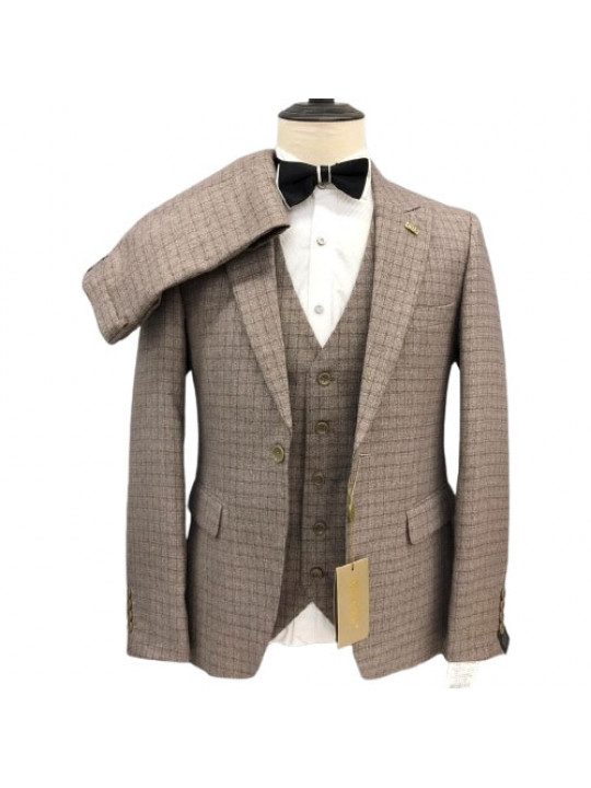 Maligan Three Piece Plain Premium Suit | Brown