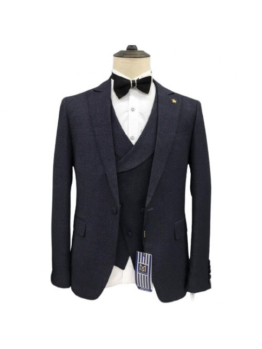 Maligan Three Piece Plain Premium Suit | Dark Blue