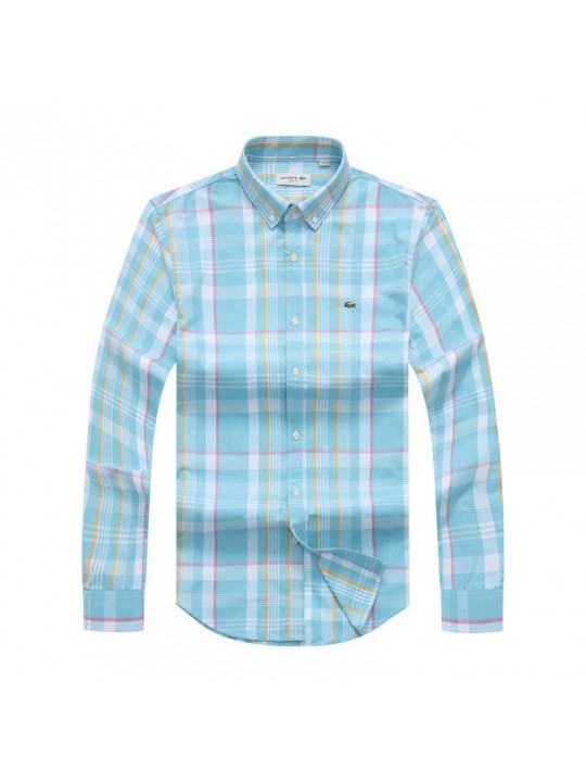 New Lacoste Check Long Sleeve Shirt | Blue and White