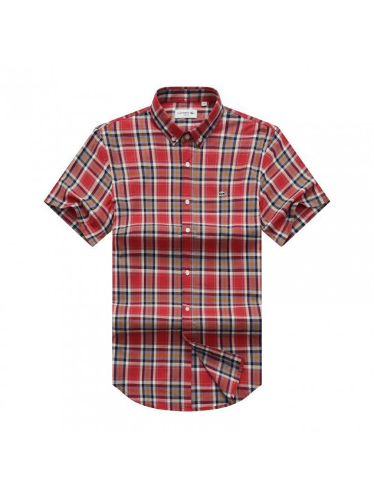 New Lacoste Check Short Sleeve Shirt | Red 