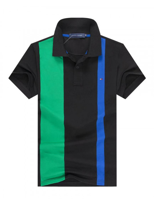 New Tommy Hilfiger Stripe Polo Shirt |  Black | Green | Blue
