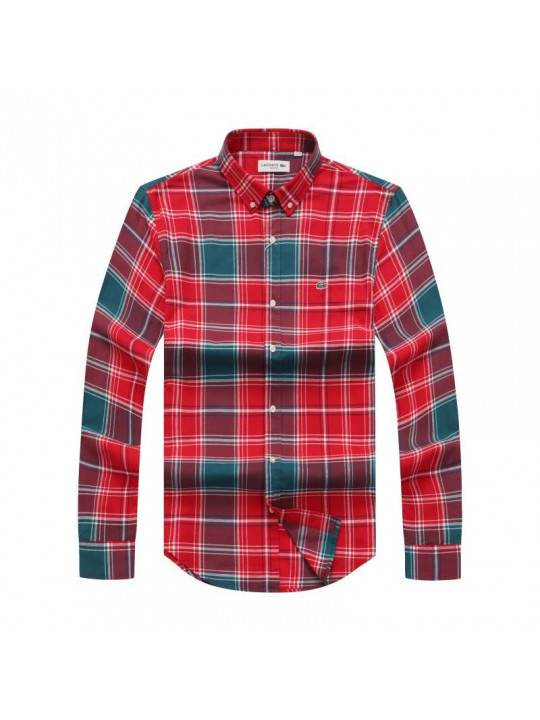 New Lacoste Check Long Sleeve Shirt | Red
