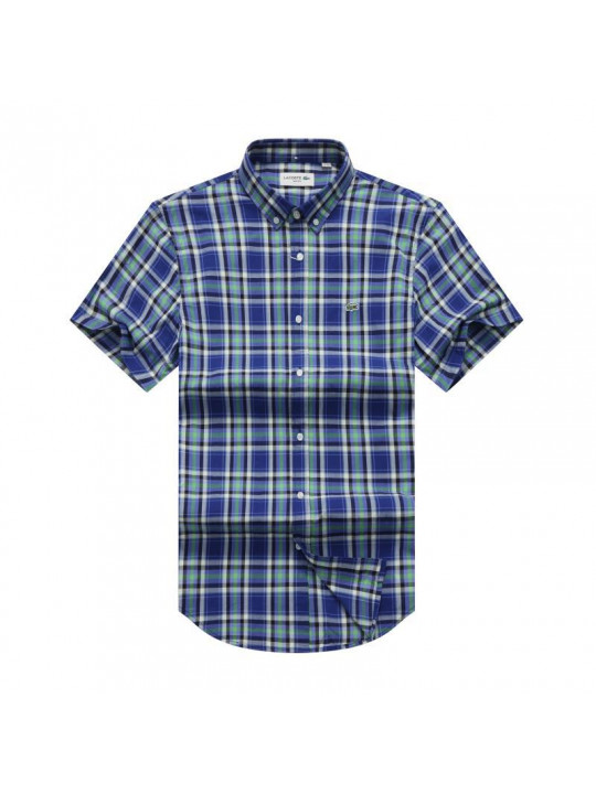 New Lacoste Check Short Sleeve Shirt | Blue and Green