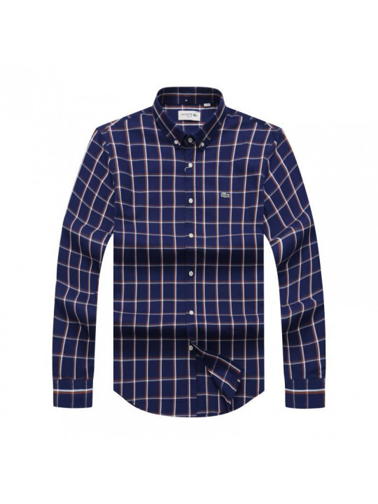 New Lacoste Check Long Sleeve Shirt | Navy Blue