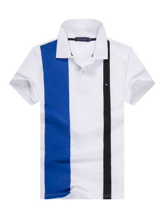 New Tommy Hilfiger Stripe Polo Shirt | White and Blue