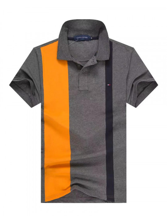 New Tommy Hilfiger Stripe Polo Shirt | Grey and Yellow