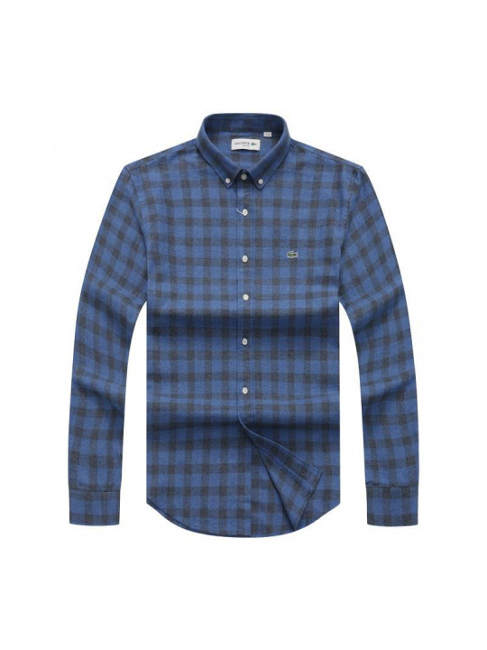 New Lacoste Check Long Sleeve Shirt | Dark Blue and Black