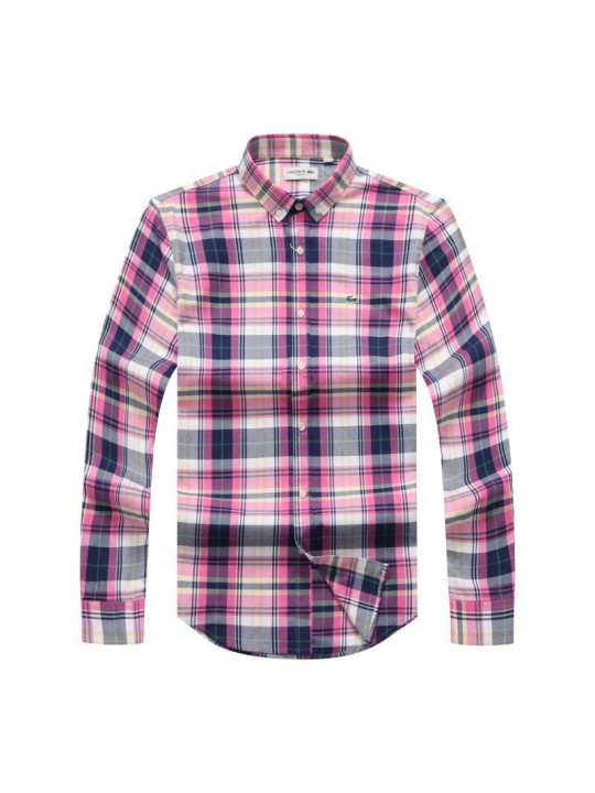 New Lacoste Check Long Sleeve Shirt | Pink | Black |White
