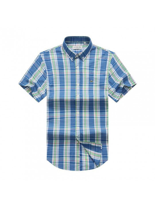 New Lacoste Check Short Sleeve Shirt | Light Blue and Green