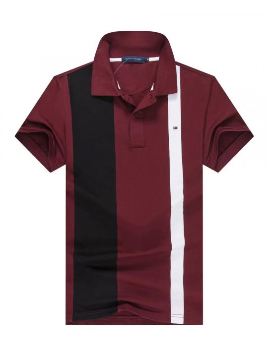 New Tommy Hilfiger Stripe Polo Shirt | Wine and Black