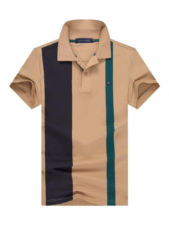 New Tommy Hilfiger Stripe Polo Shirt | Brown and Black