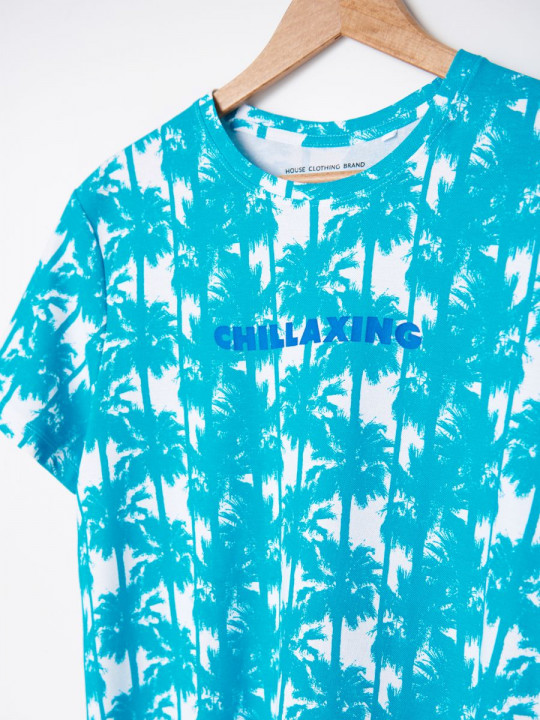 New Arrival House Brand Vintage T-Shirt with Floral Print | Blue