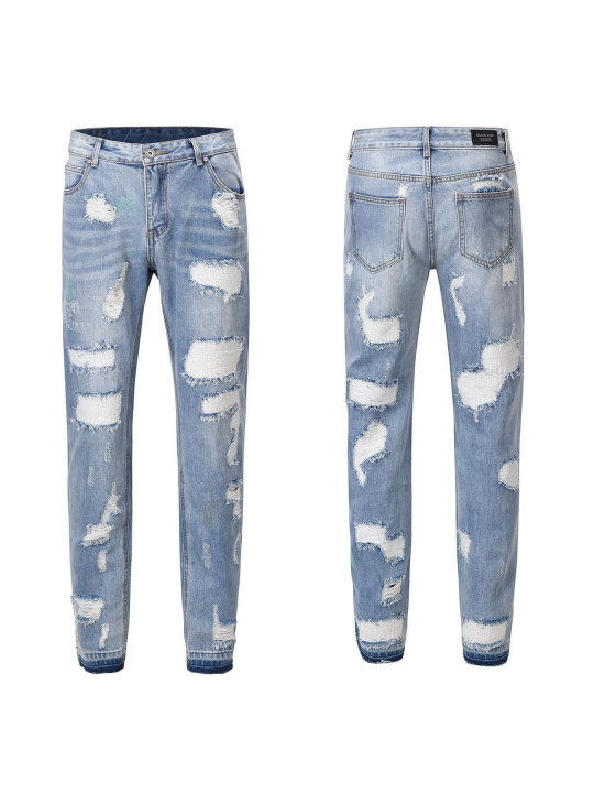 High Quality Straight Cut Ripped Jeans | Light Blue