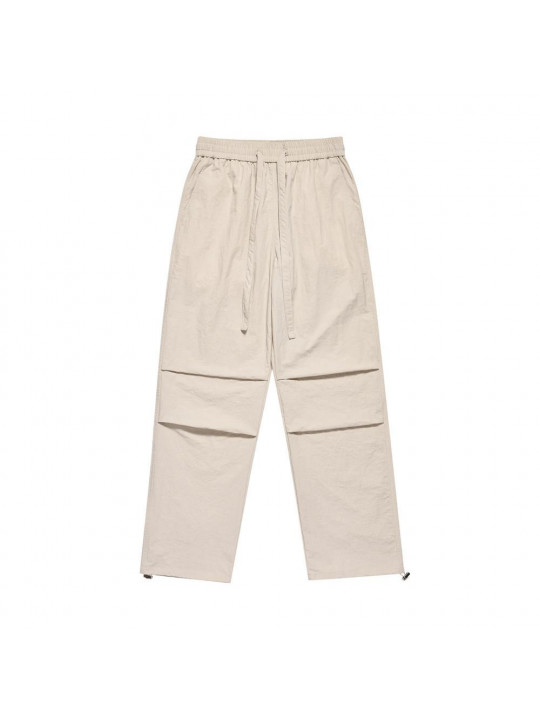 Loose Fit Plain Cargo Pants with Drawstring | Beige
