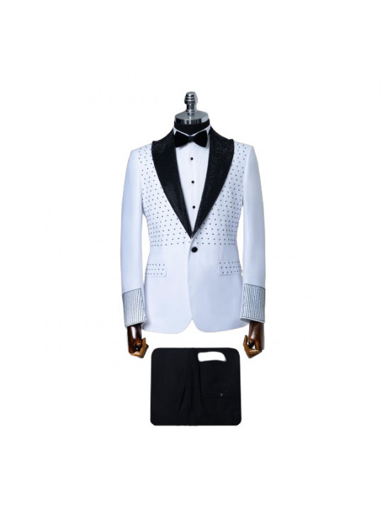 Senzo Rivolli Ceremonial Tuxedo with Shiny Black Shawl Lapel | White