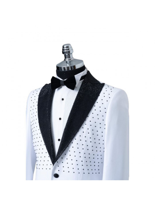 Senzo Rivolli Ceremonial Tuxedo with Shiny Black Shawl Lapel | White