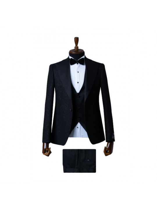 Senzo Rivolli Shiny Tuxedo with Black Wide Shawl Lapel | Black