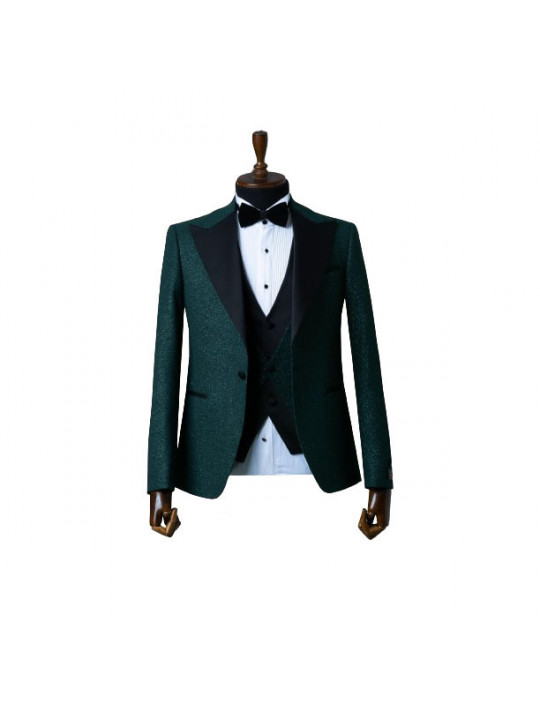 Senzo Rivolli Shiny Tuxedo with Black Wide Shawl Lapel | Gable Green