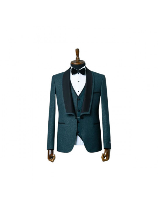 Senzo Rivolli Shiny Tuxedo with Black Wide Shawl Lapel | Green