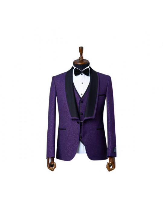 Senzo Rivolli Shiny Tuxedo with Black Wide Shawl Lapel | Purple