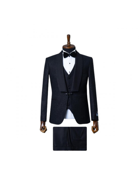 Senzo Rivolli Shiny Tuxedo with Black Wide Shawl Lapel | Tealish Blue