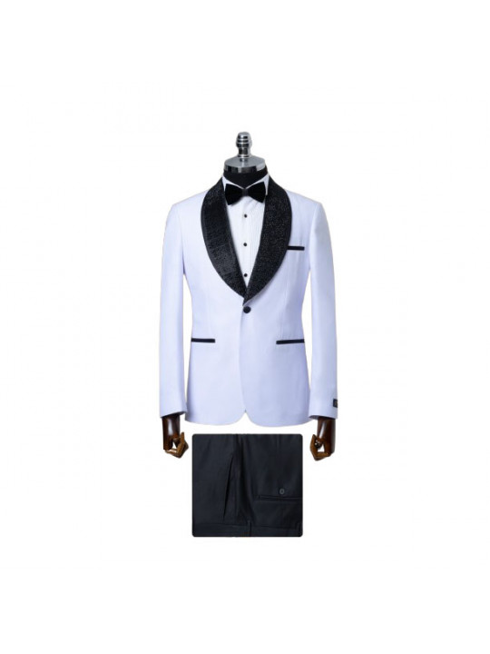 Senzo Rivolli Tuxedo with Wide Black Shawl Lapel | White