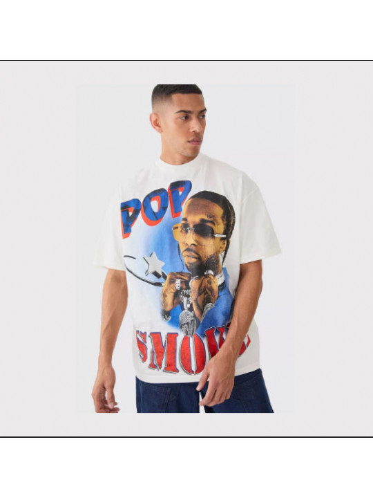 Boohooman Pop Smoke Boxy Oversized T-shirt | Cream