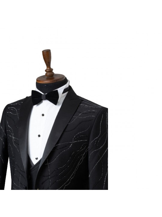 Men's Maestro Single Button Suit With Stones | Black