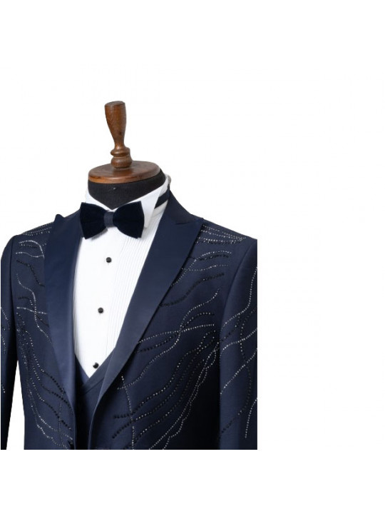 Men's Maestro Single Button Suit With Stones | Navy Blue