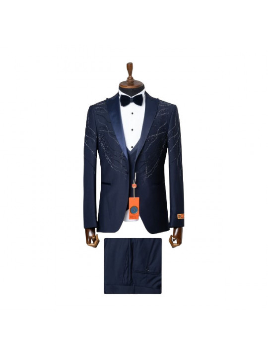 Men's Maestro Single Button Suit With Stones | Navy Blue