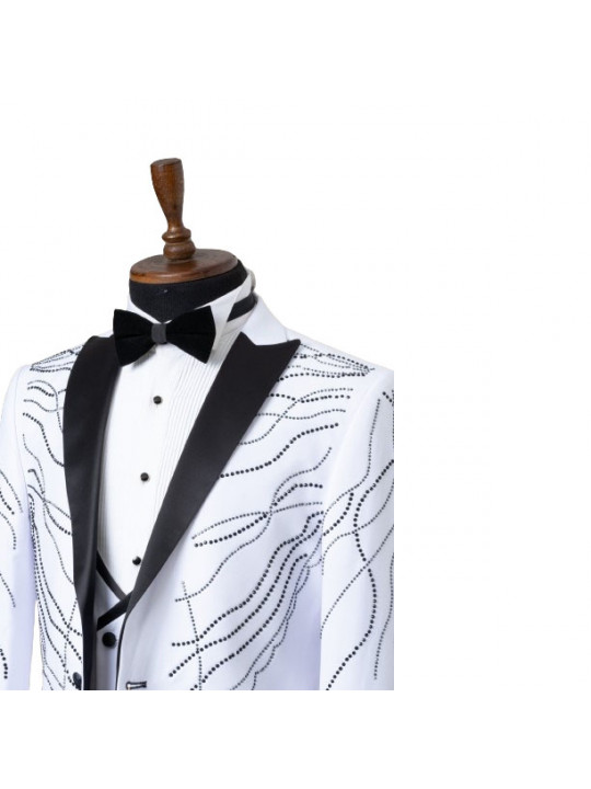 Men's Maestro Single Button Suit With Stones | White