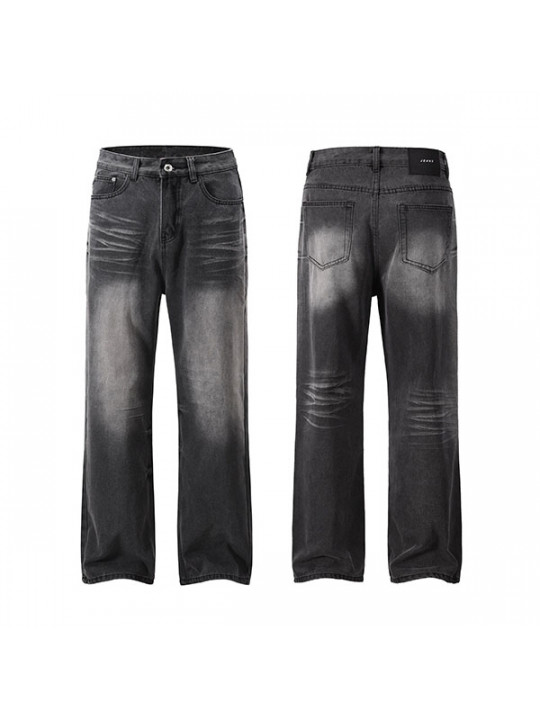 Men's High Quality Fashion Retro Washed Loose Jeans | Black