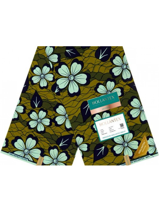 High Quality Ankara Fabrics 6 Yards | Army Green Flower