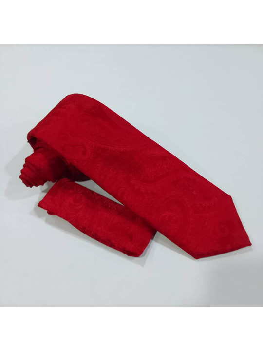 New Men Smooth Plain Tie with Matching Pocket Square | Red