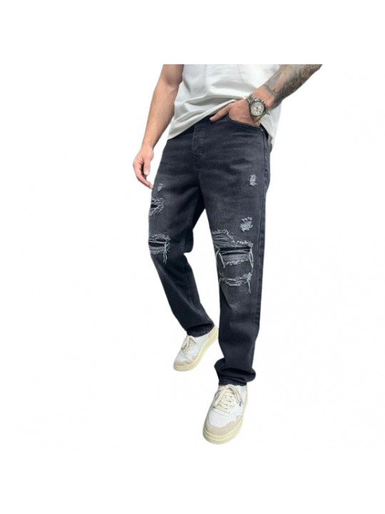 Men's High Quality Ripped Loose Fit Jeans | Black
