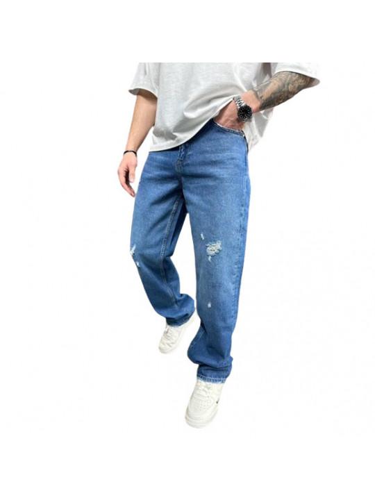 Men's High Quality Patched Loose Fit Jeans | Blue