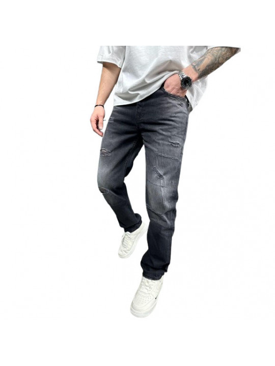 Men's High Quality Patched Slim Fit Jeans | Black