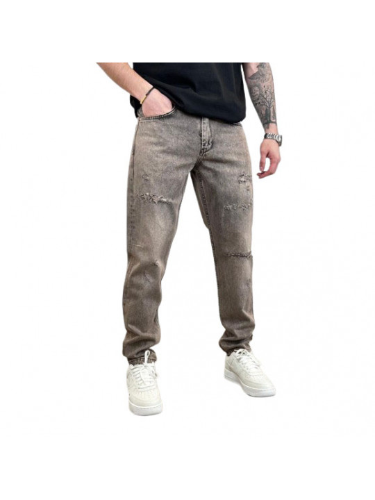 Men's High Quality Patched Slim Fit Jeans | Brown